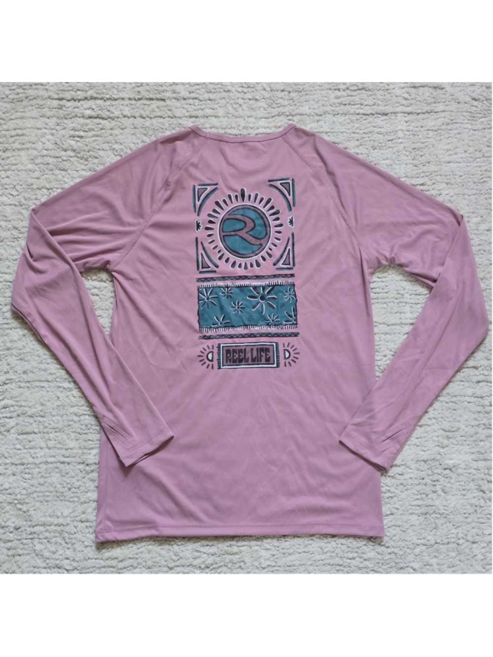 Women's Reel Life Long Sleeve UV Tee, Size M, Pink and Teal - Picture 3 of 8